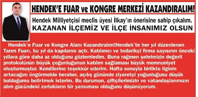 Hendek’e Fuar ve Kongre Alanı Kazandıralım!