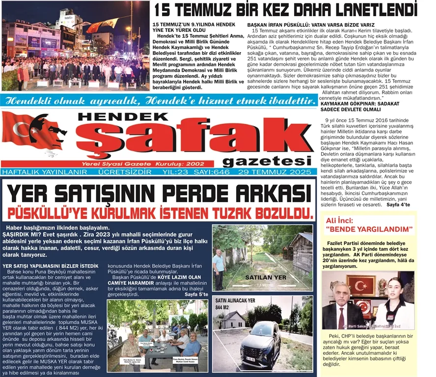 GAZETENİZ HENDEK ŞAFAK ÇIKTI
